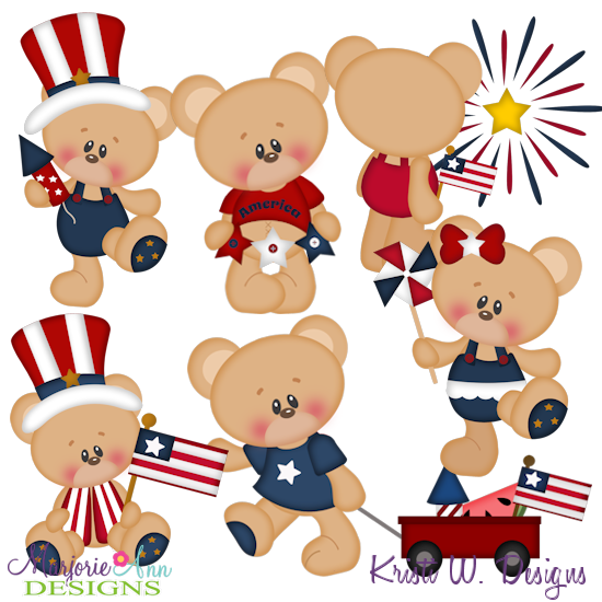 Patriotic Bears SVG Cutting Files Includes Clipart - Click Image to Close